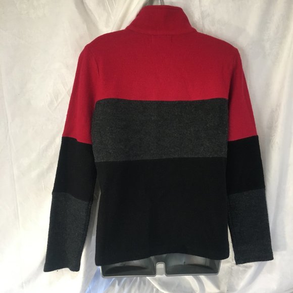 Karl Lagerfeld Jacket Sweater Womens Small Color Block Boiled Wool Black Red - Picture 7 of 15